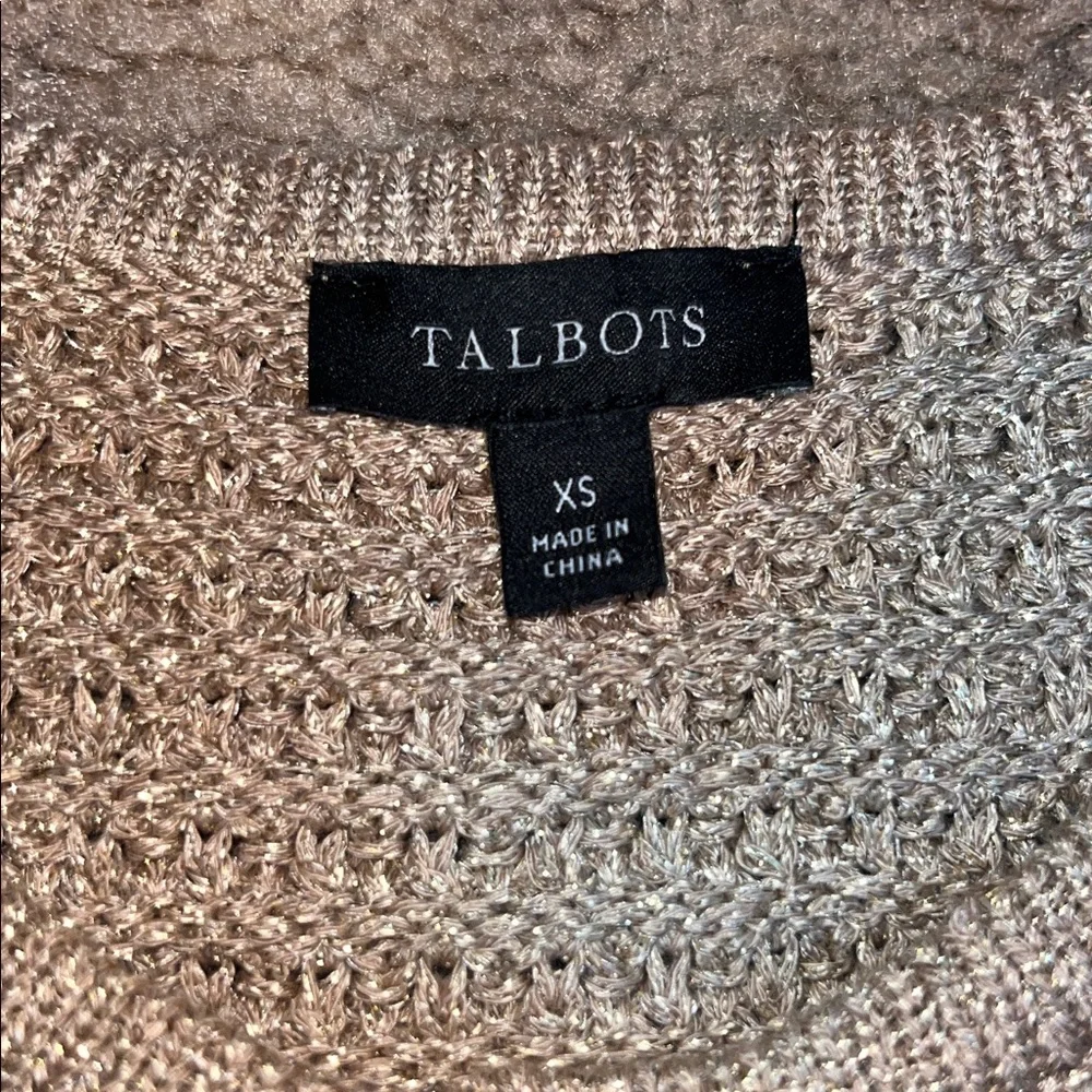 Talbots Kate Metallic Knit Button Up Crew Neck Cardigan‎ Sweater Gold Shimmer XS